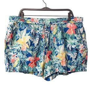 Tommy Bahama Floral Tropical Blue Green Shorts with Yellow & Coral Accents